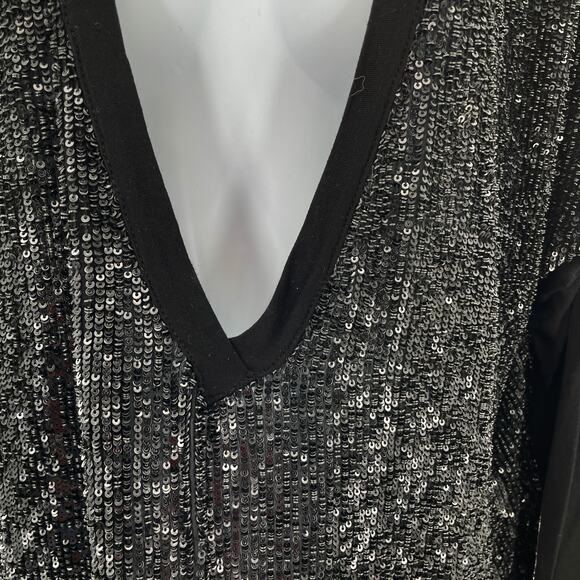 Robert Rodriguez Black Silk Sequin Deep V-Neck Elegant Dressy Oversized Top 12 - Picture 7 of 11